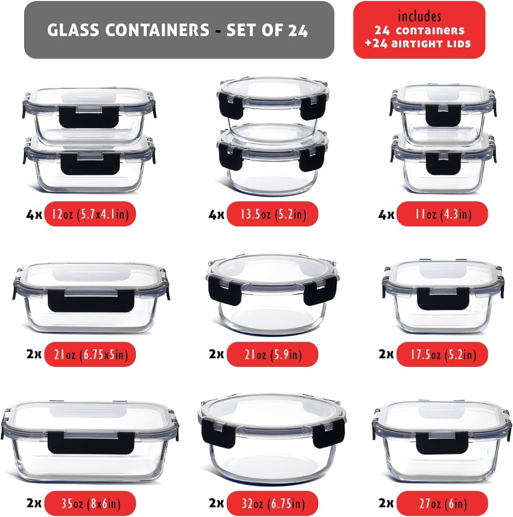 48pc Glass Food Storage Contai - Meal Prep Freezer review and price
